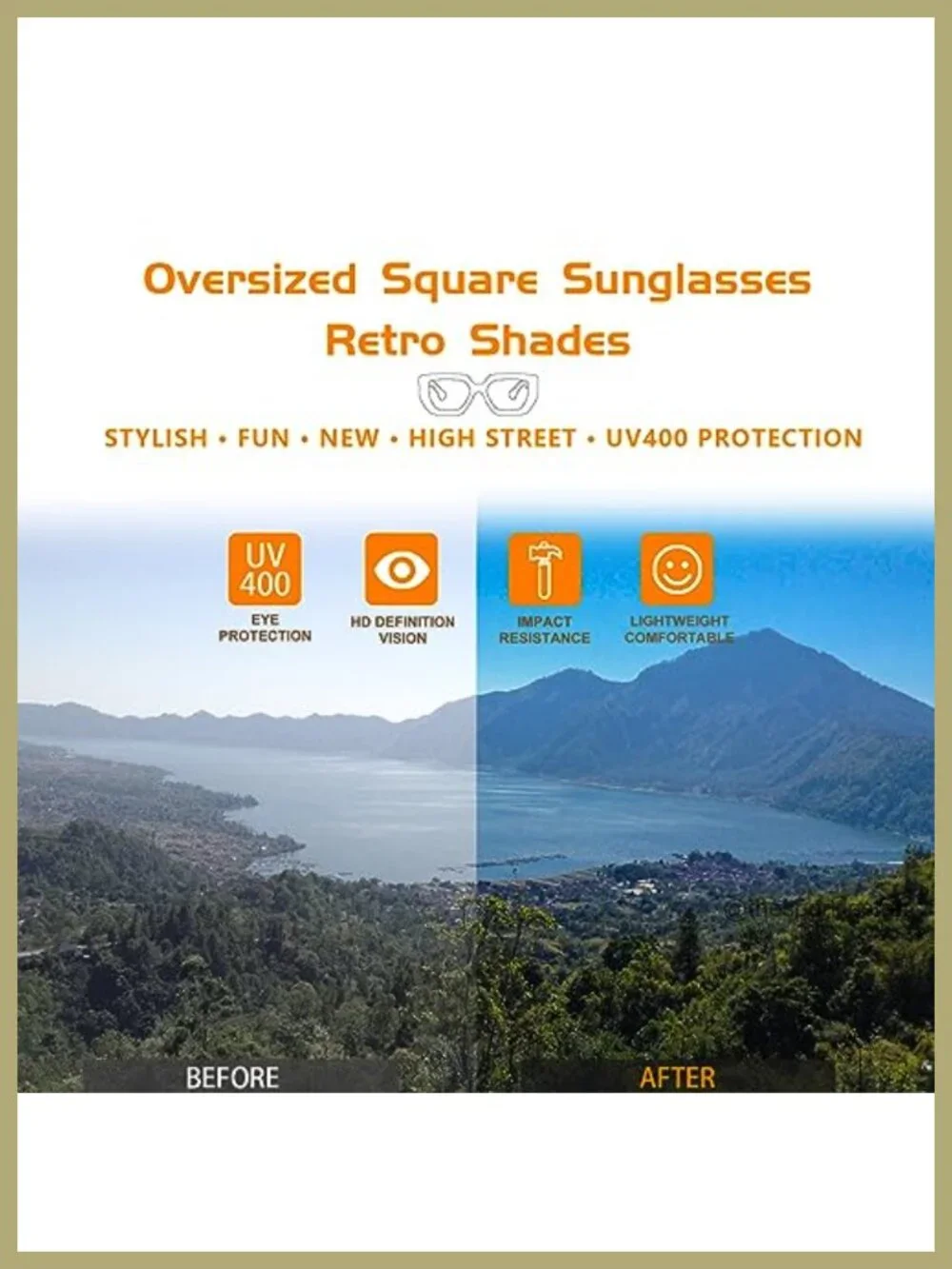 Oversized Square Sunglasses Women Men Retro Fashion Vintage UV400
